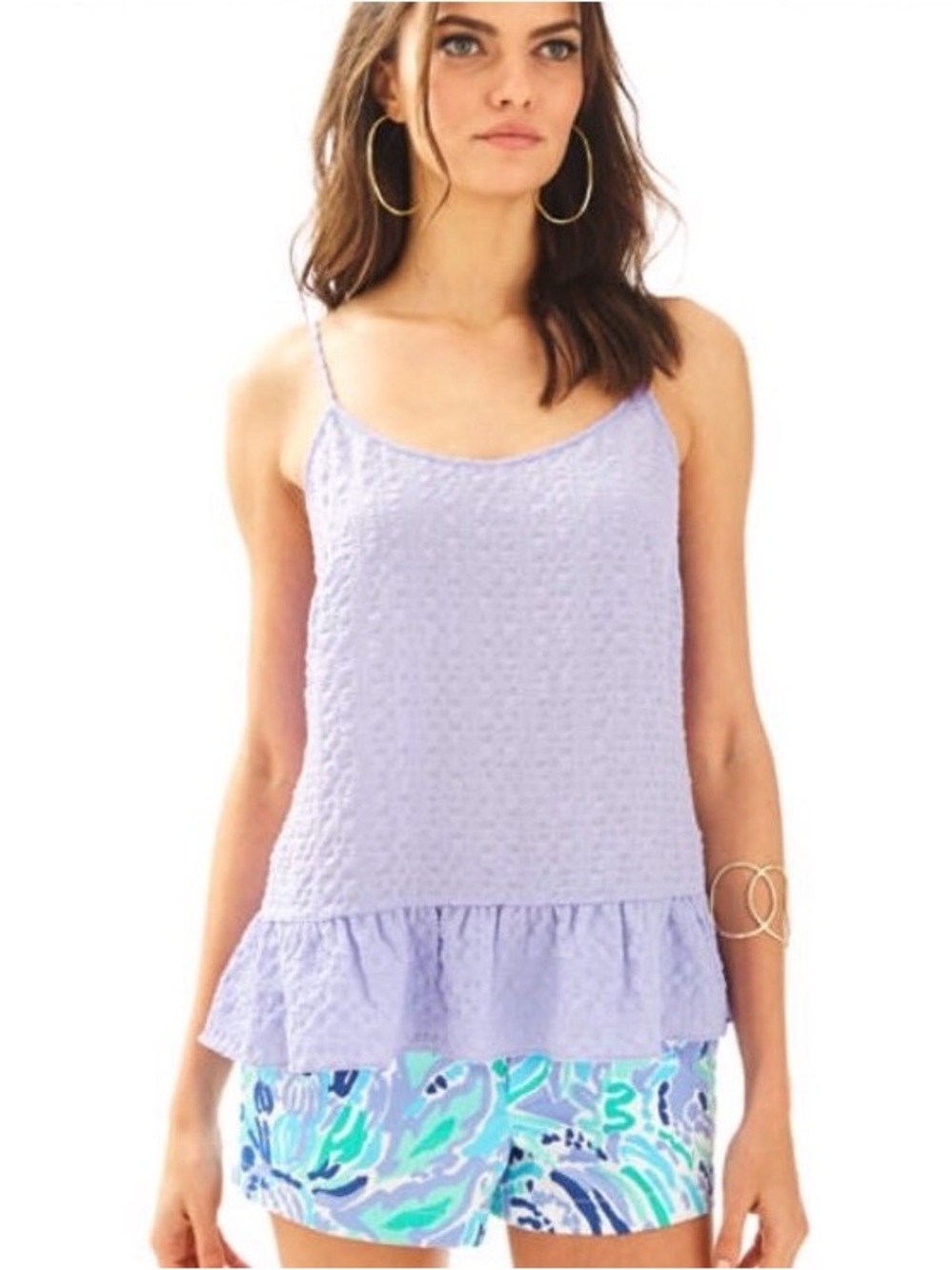 Lilly Pulitzer Peplum Tank Top Cami Size Large Lilac Lavender Y2K Babydoll Beach